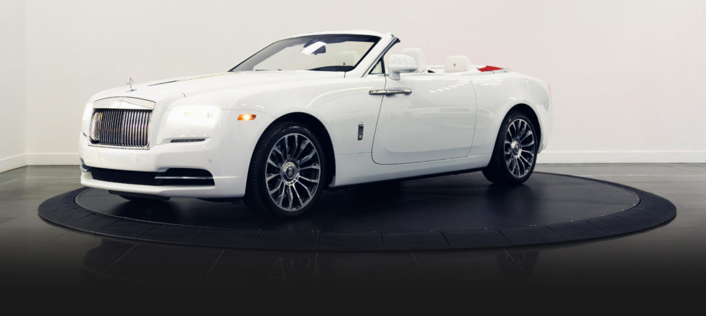 white-on-white-rolls-royce-dawn-rental-profile-view-orlando-exotic-car-rental