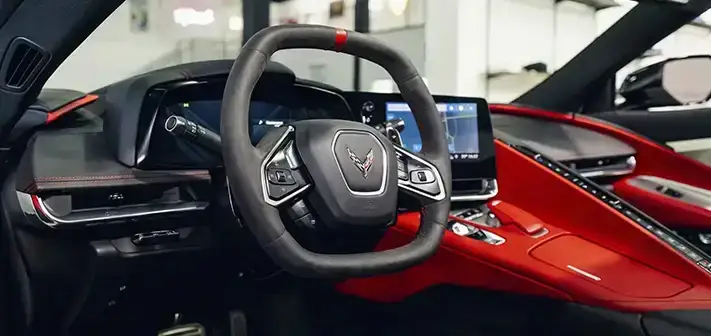 white-corvette-c8-rental-dashboard-view-orlando-exotic-car-rentals