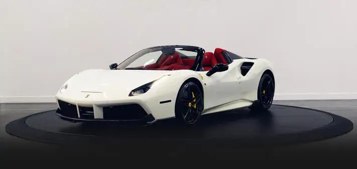 white-ferrari-488-spider-rental-profile-view-orlando-exotic-car-rentals