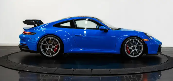 Blue Porsche 911 GT3 rental side view - Orlando exotic car rental