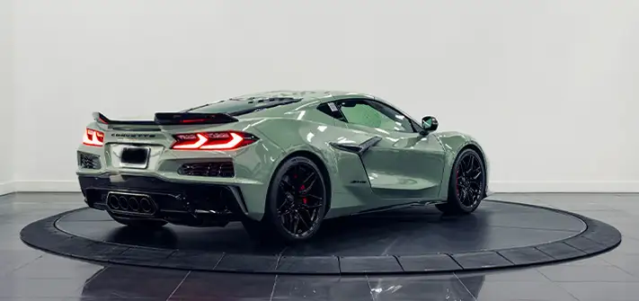 Green Chevrolet Corvette Z06 rental rear view - Orlando exotic car rental