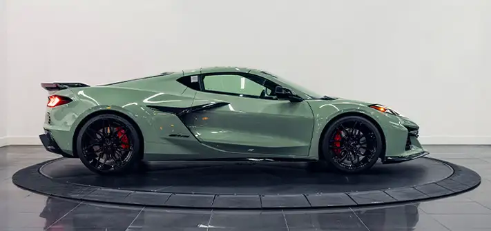 Green Chevrolet Corvette Z06 rental side view - Orlando exotic car rental