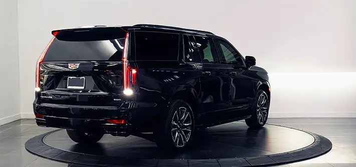 Black on black Cadillac Escalade rental rear view - Orlando exotic car rentals
