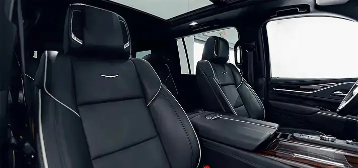 White on black Cadillac Escalade rental interior view - Orlando exotic car rentals