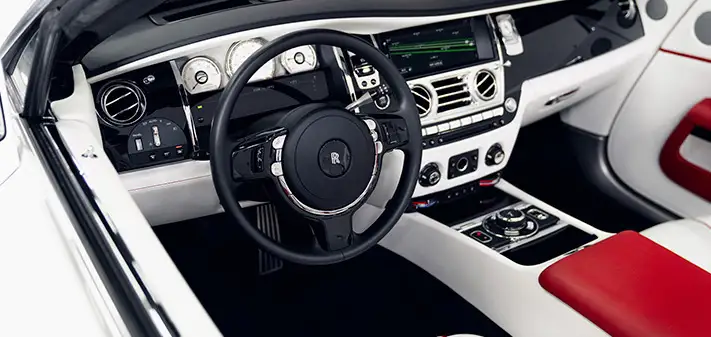 White Rolls Royce Dawn rental interior view - Orlando exotic car rentals
